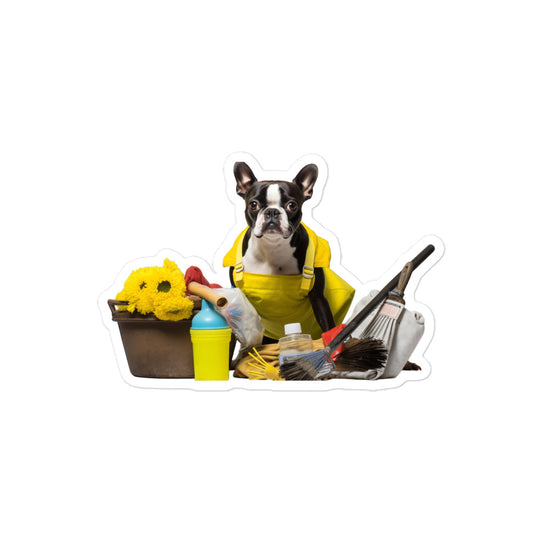 Boston Terrier Janitor Sticker - Stickerfy.ai