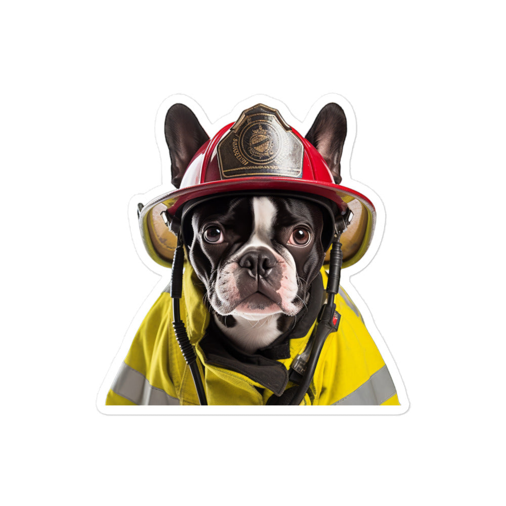 Boston Terrier Firefighter Sticker - Stickerfy.ai