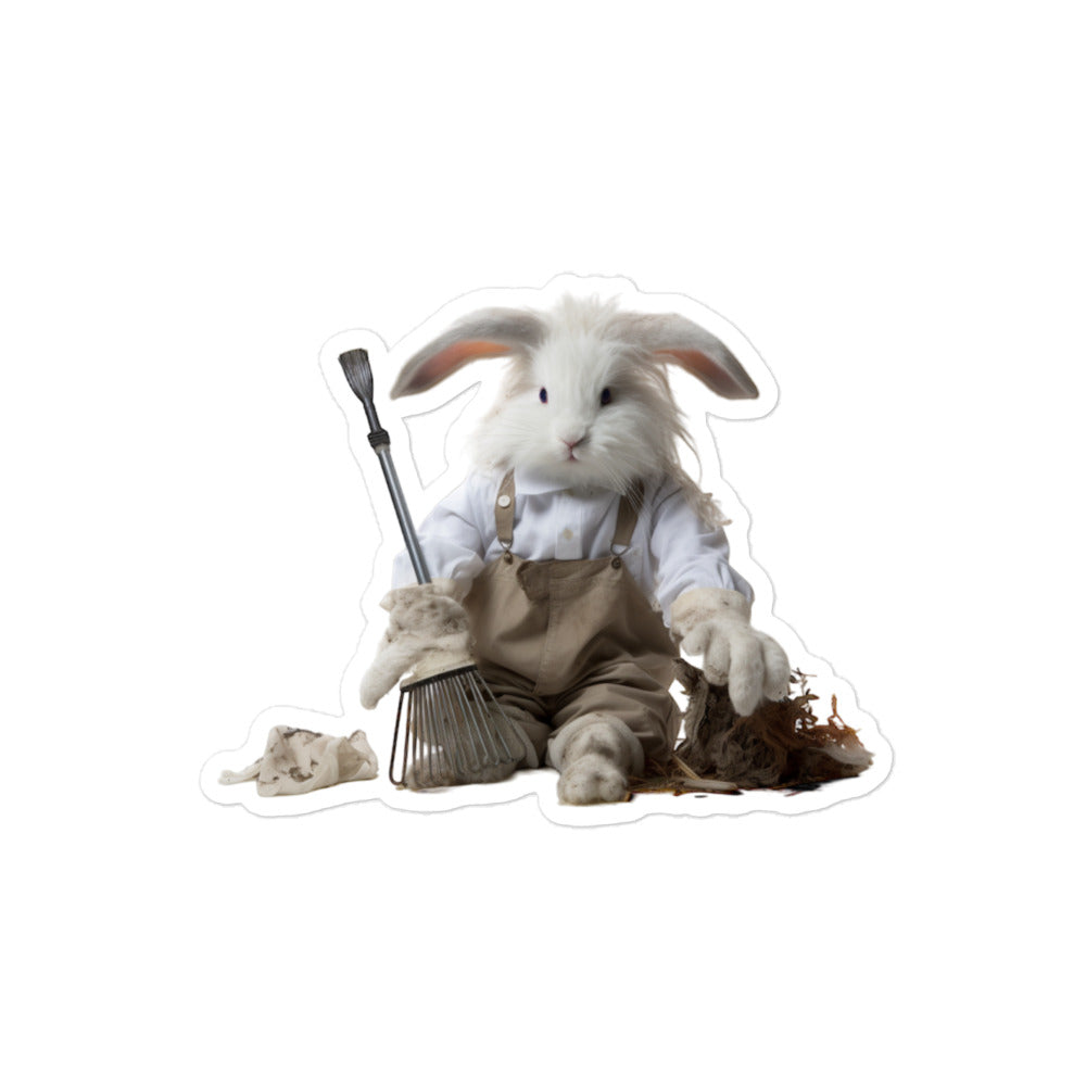 Angora Diligent Janitor Bunny Sticker - Stickerfy.ai