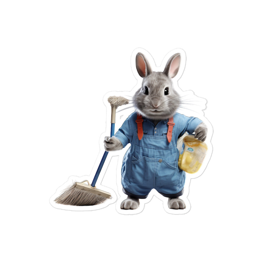 Chinchilla Diligent Janitor Bunny Sticker - Stickerfy.ai