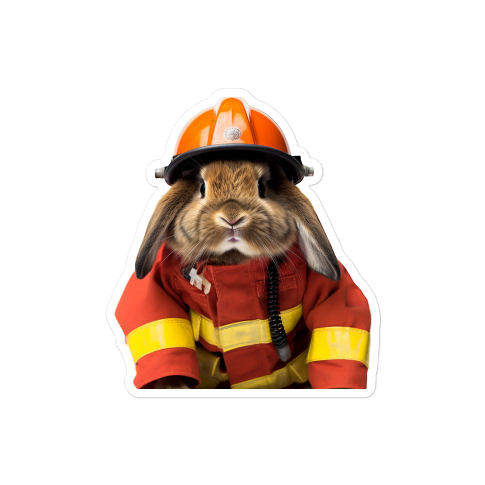 English Lop Brave Firefighter Bunny Sticker - Stickerfy.ai