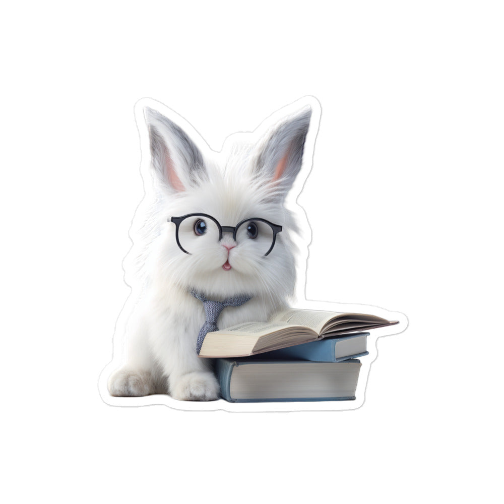 French Angora Enthusiastic Student Bunny Sticker - Stickerfy.ai