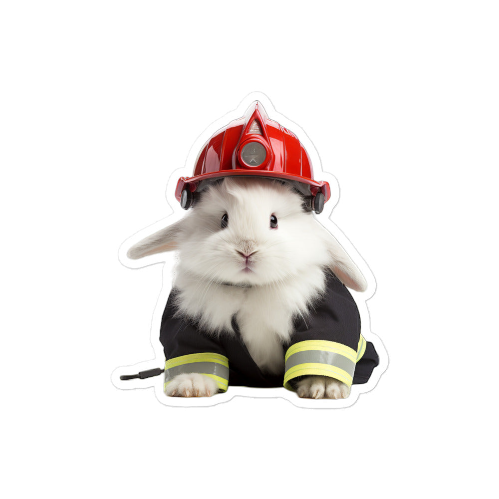 French Angora Brave Firefighter Bunny Sticker - Stickerfy.ai