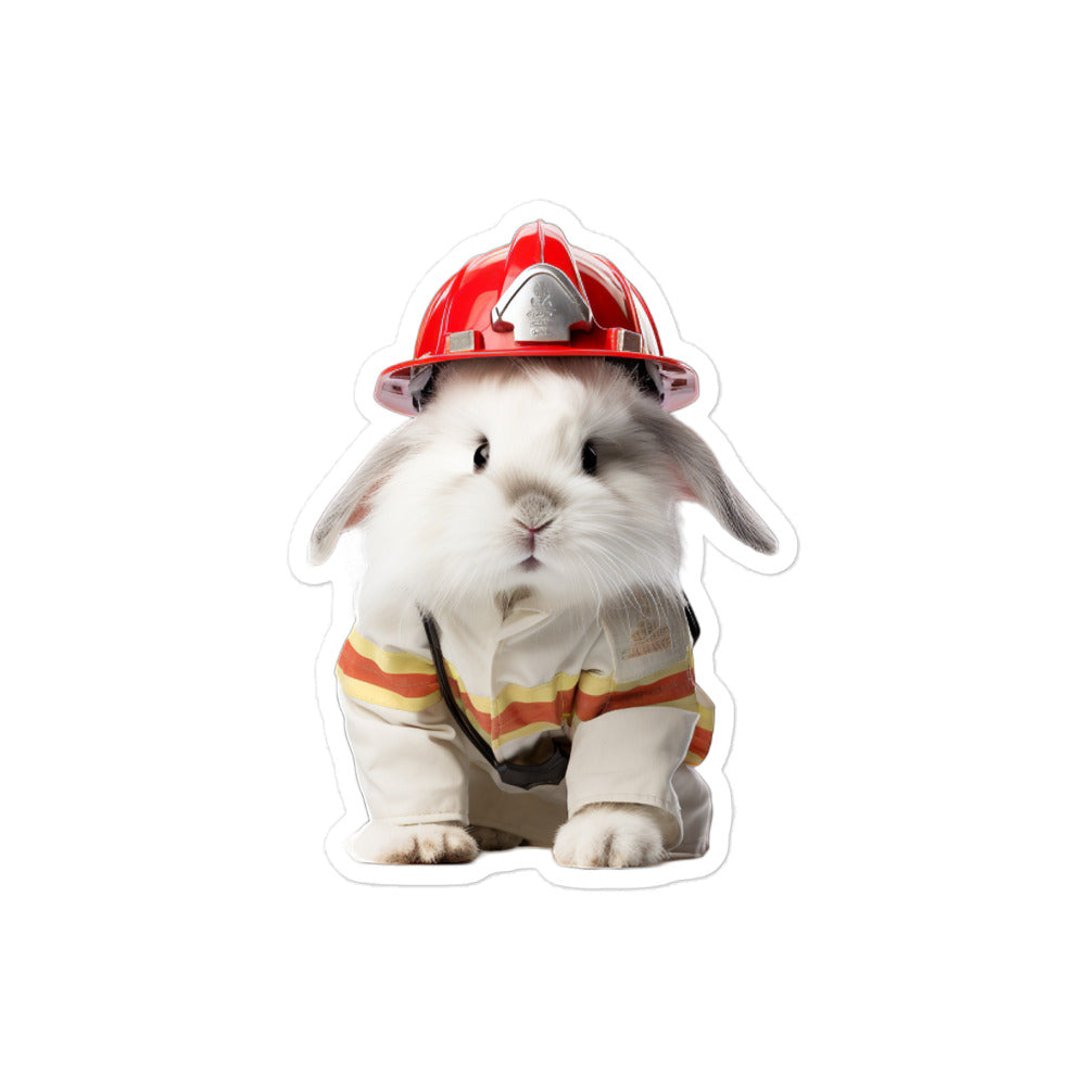 French Angora Brave Firefighter Bunny Sticker - Stickerfy.ai