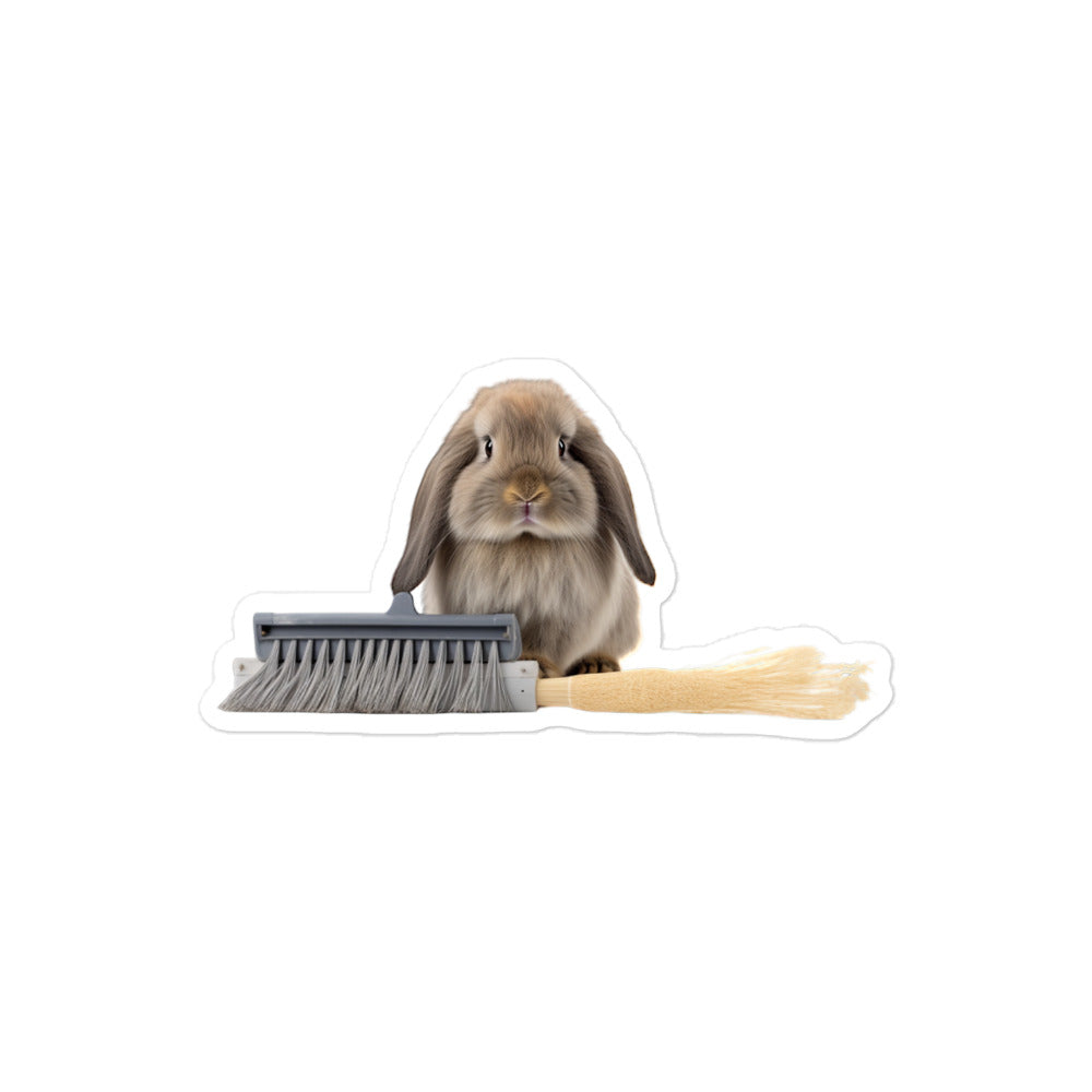 Holland Lop Diligent Janitor Bunny Sticker - Stickerfy.ai