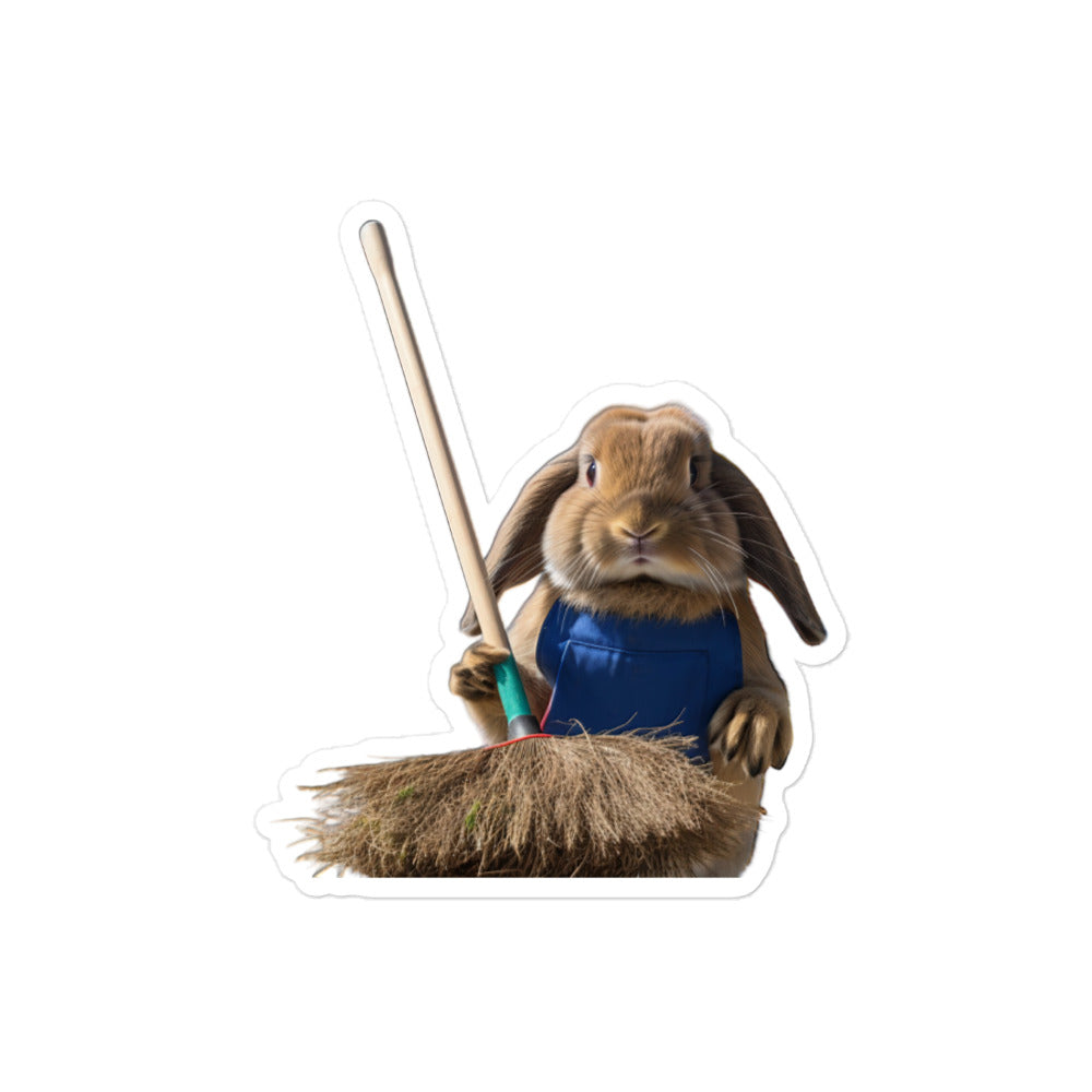 Holland Lop Diligent Janitor Bunny Sticker - Stickerfy.ai