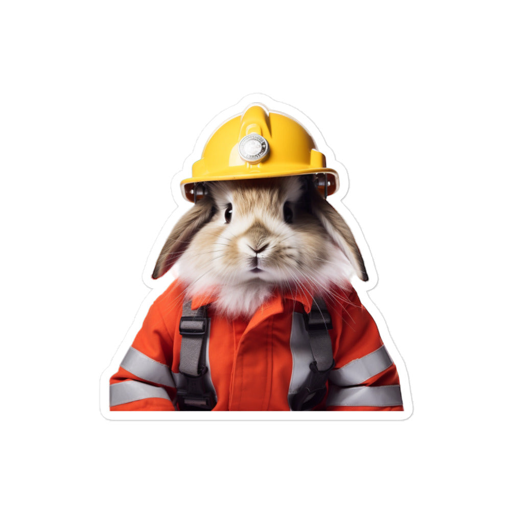 Lionhead Brave Firefighter Bunny Sticker - Stickerfy.ai