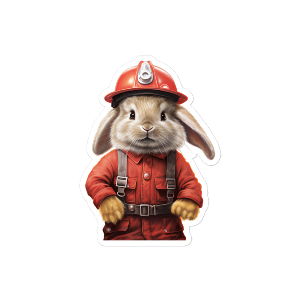 Satin Angora Brave Firefighter Bunny Sticker - Stickerfy.ai