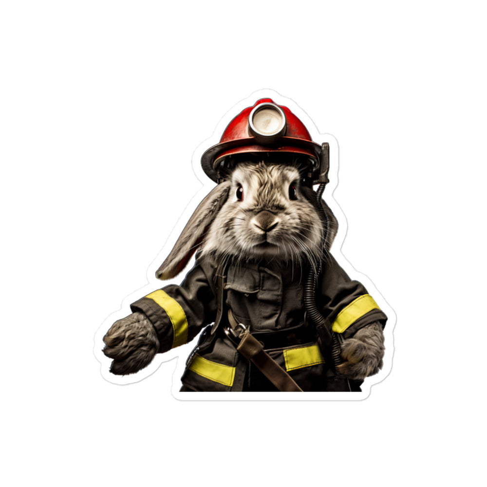 Silver Fox Brave Firefighter Bunny Sticker - Stickerfy.ai