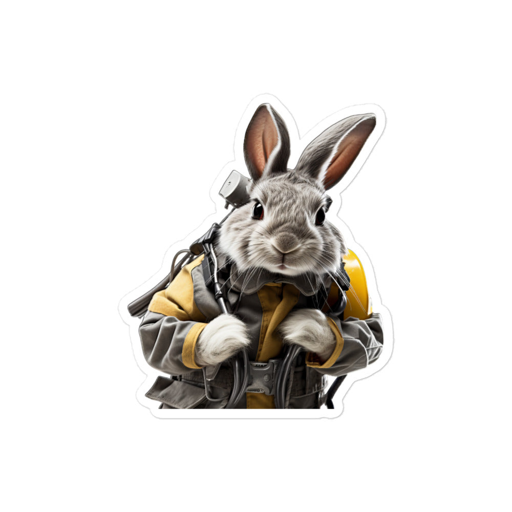 Silver Fox Brave Firefighter Bunny Sticker - Stickerfy.ai