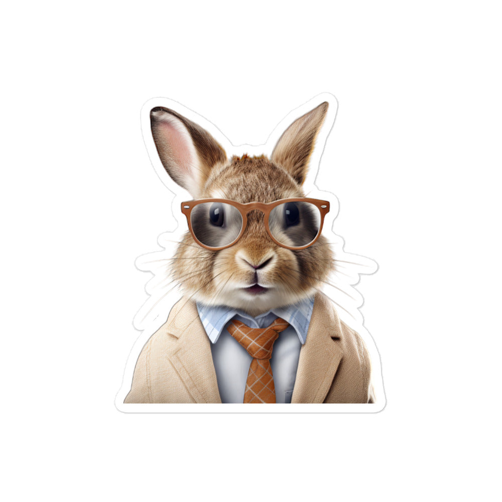 Tan Enthusiastic Student Bunny Sticker - Stickerfy.ai