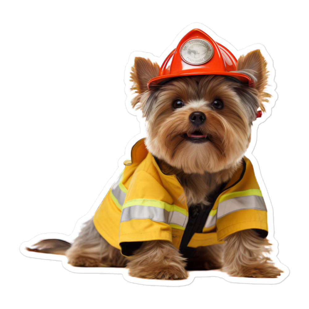 Yorkshire Terrier Firefighter Sticker - Stickerfy.ai