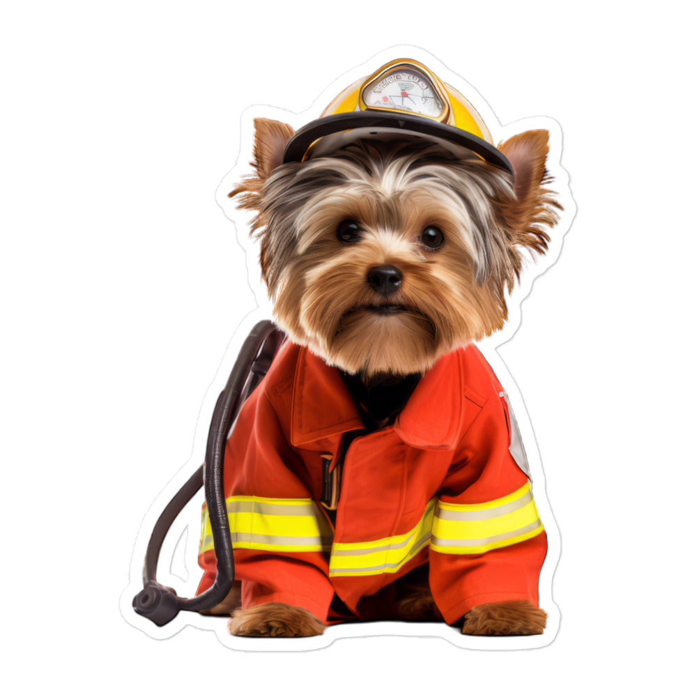 Yorkshire Terrier Firefighter Sticker - Stickerfy.ai