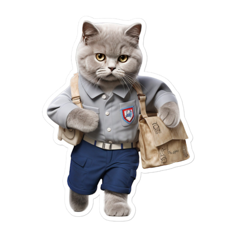 British Shorthair Mail Carrier Sticker - Stickerfy.ai