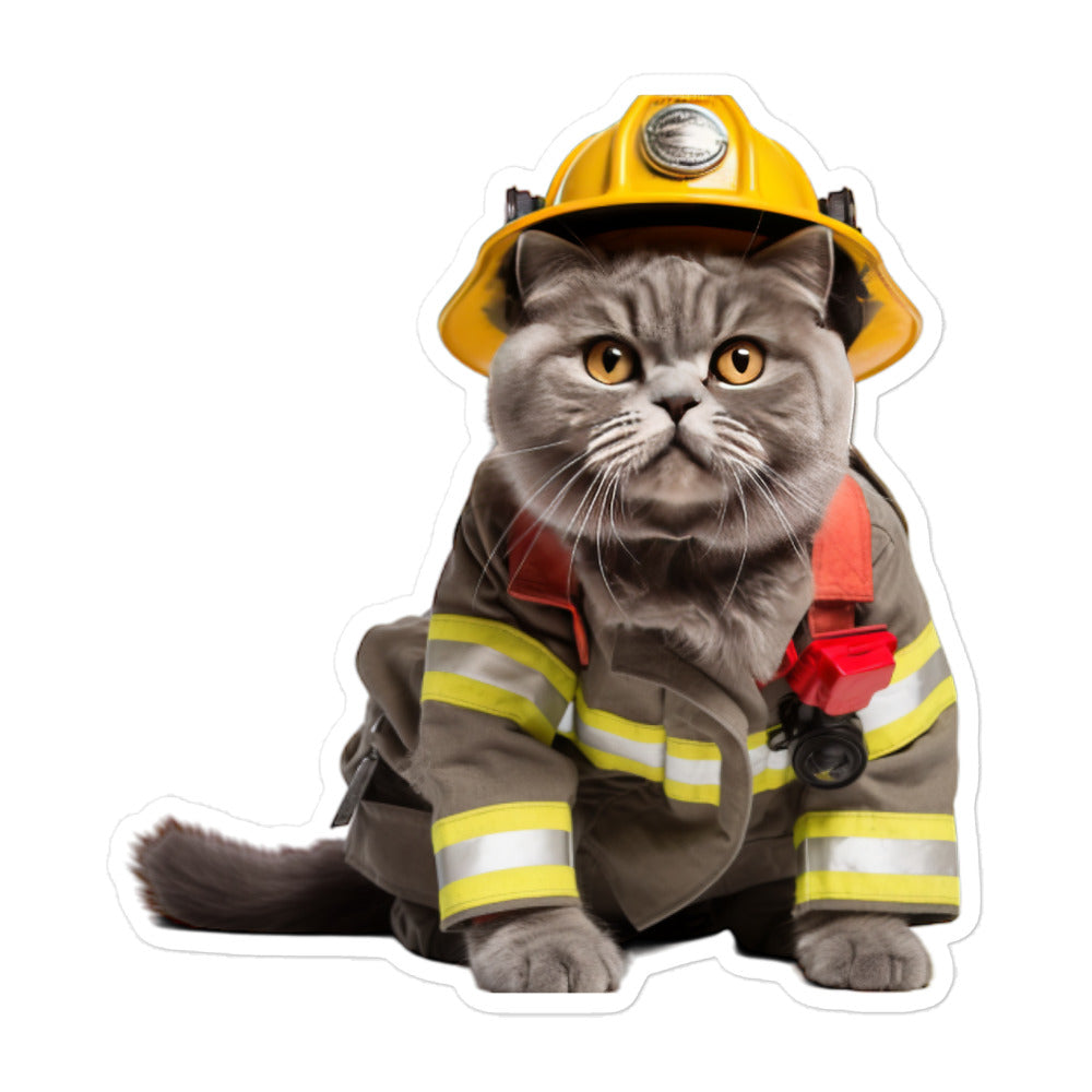 British Shorthair Firefighter Sticker - Stickerfy.ai