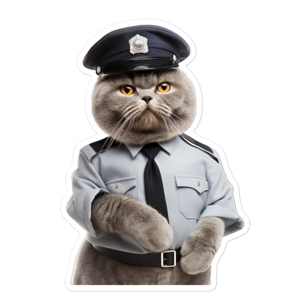 Scottish Fold Security Officer Sticker - Stickerfy.ai