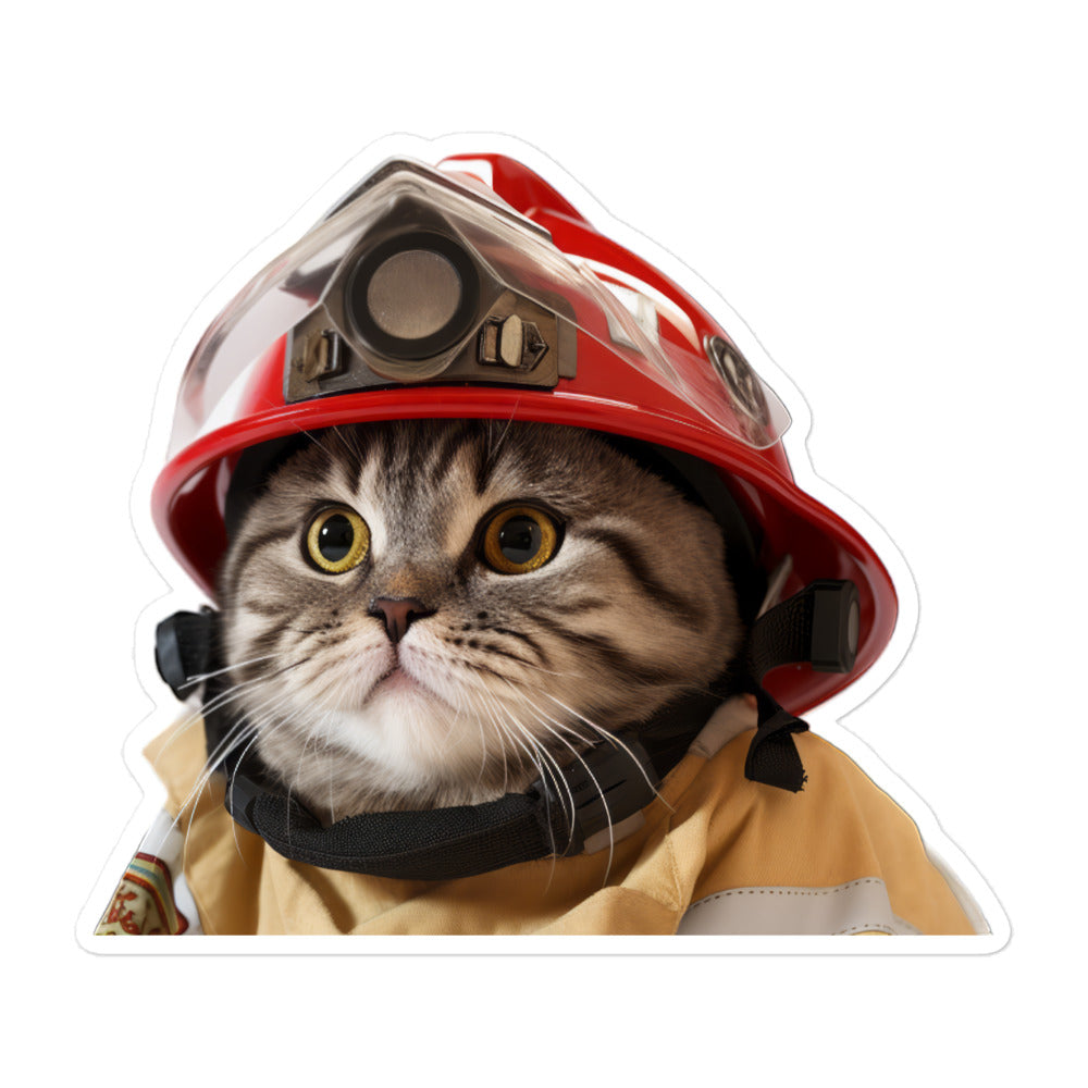 Scottish Fold Firefighter Sticker - Stickerfy.ai