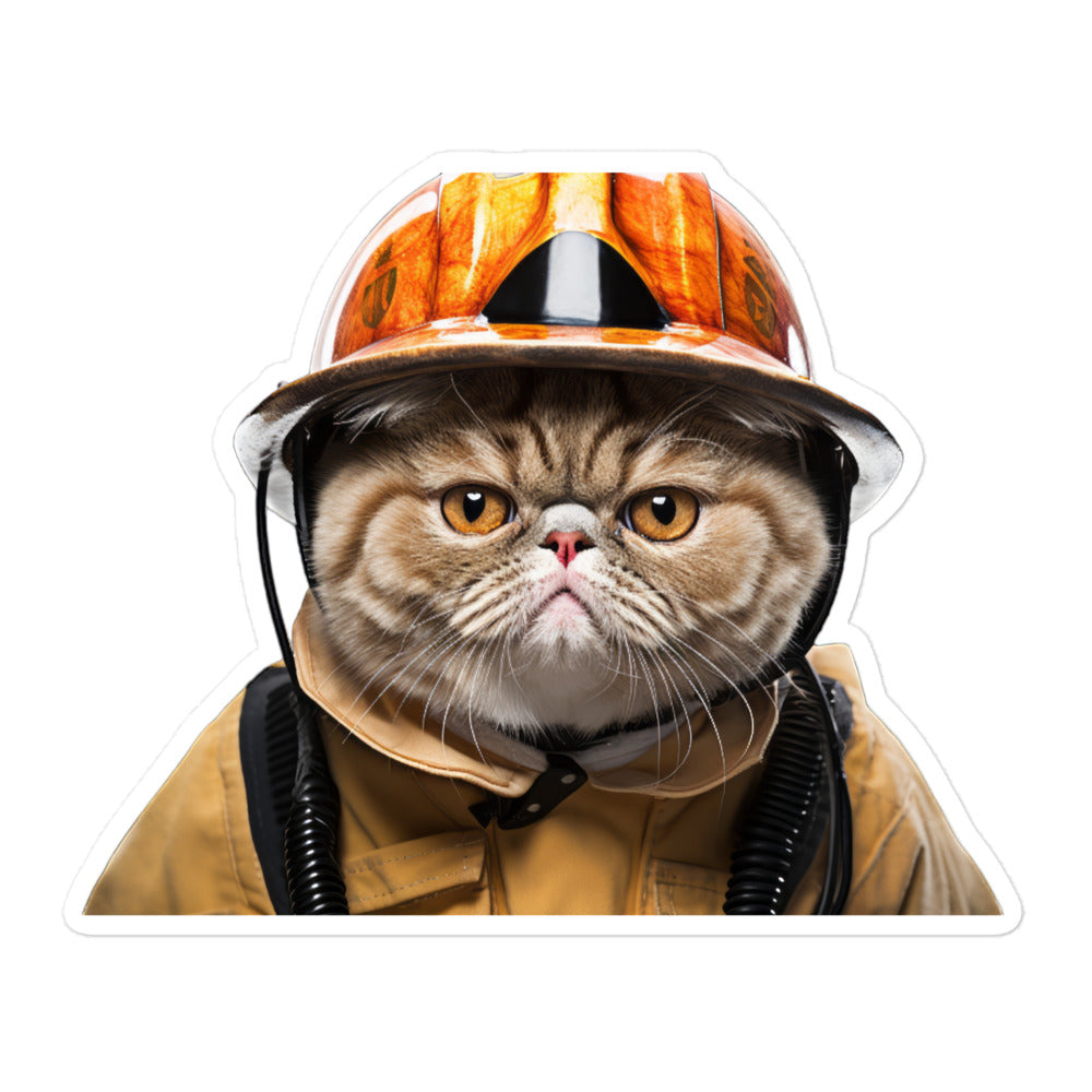 Exotic Shorthair Firefighter Sticker - Stickerfy.ai