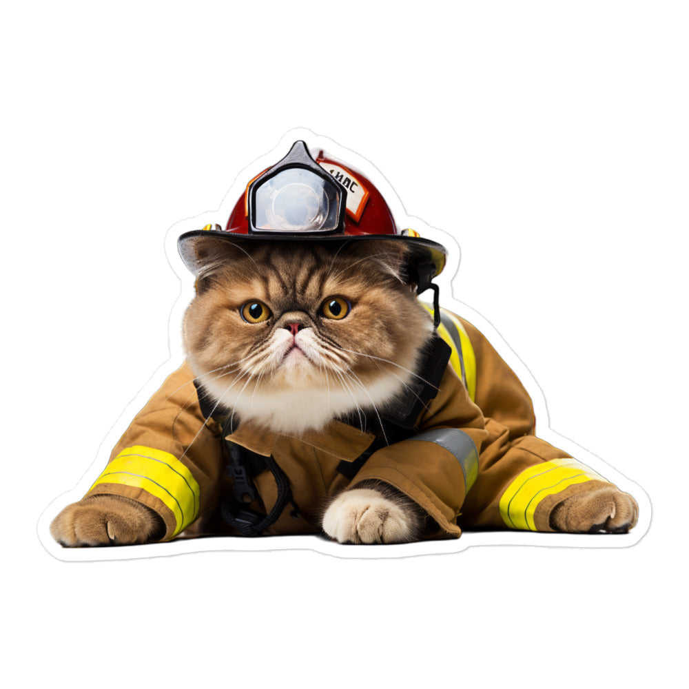 Exotic Shorthair Firefighter Sticker - Stickerfy.ai