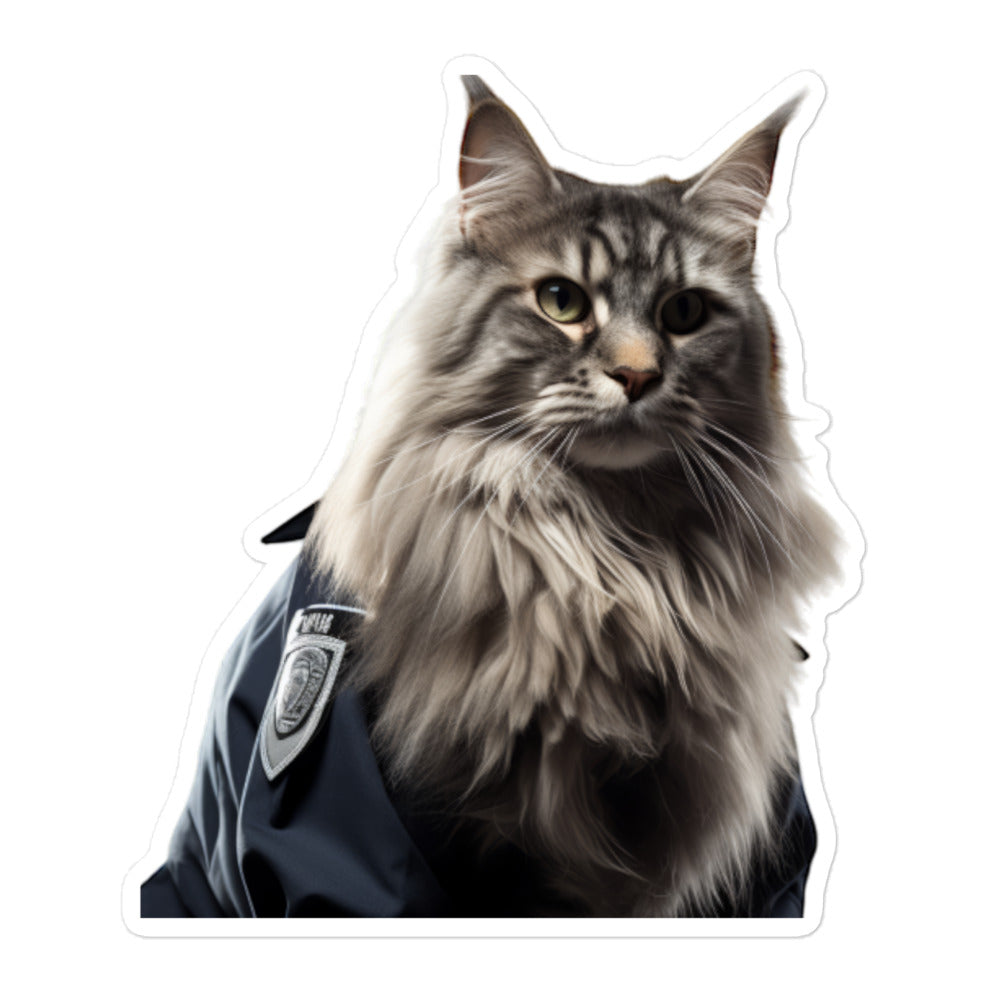 Maine Coon Security Officer Sticker - Stickerfy.ai