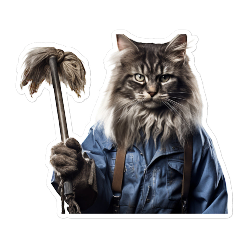 Maine Coon Janitor Sticker - Stickerfy.ai
