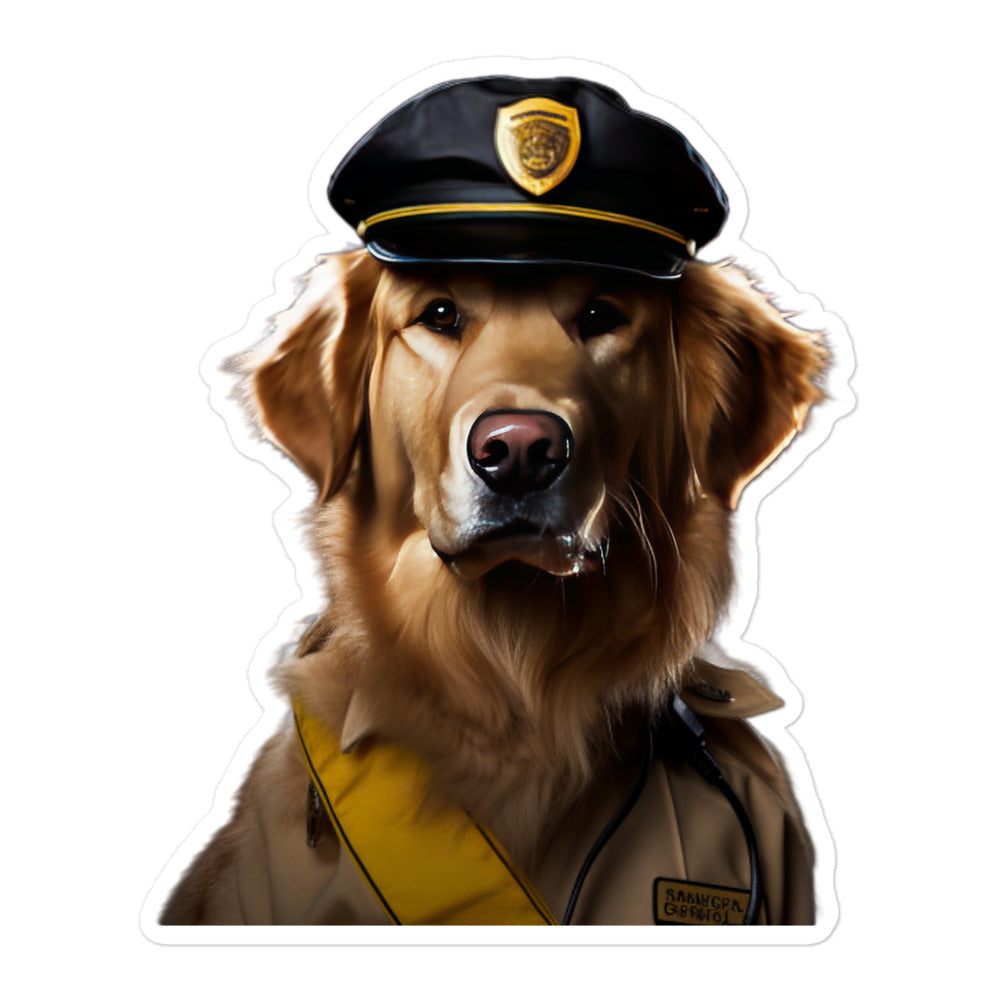 Golden Retriever Security Officer Sticker - Stickerfy.ai