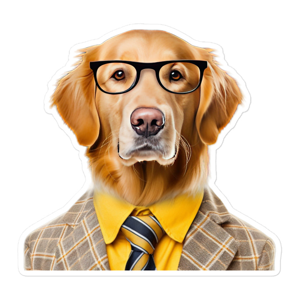 Golden Retriever Sales Consultant Sticker - Stickerfy.ai