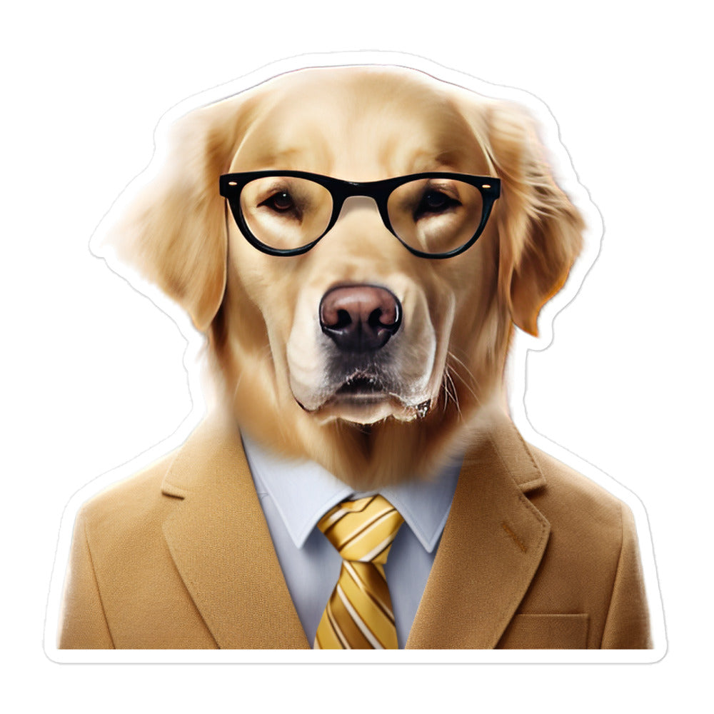 Golden Retriever Sales Consultant Sticker - Stickerfy.ai