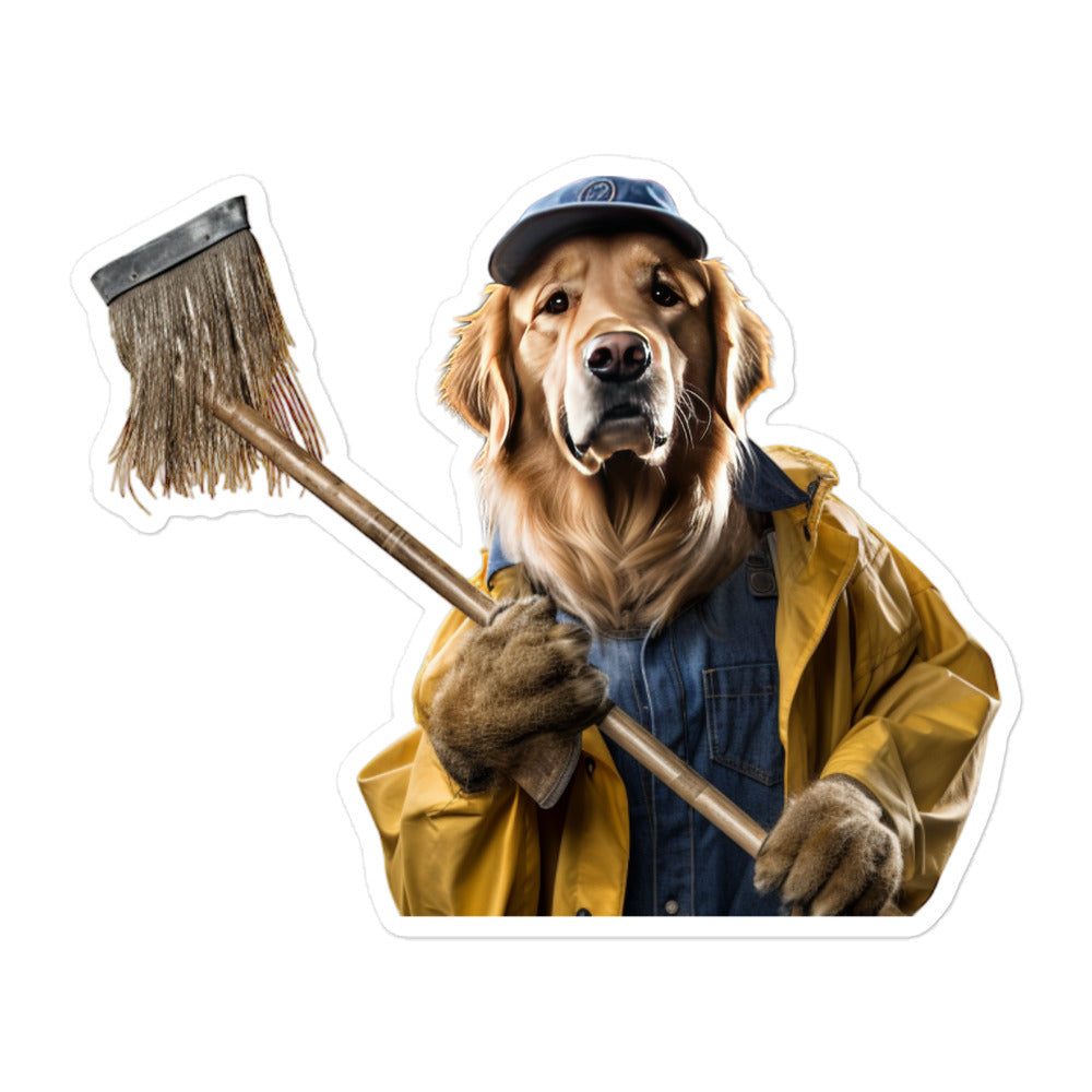 Golden Retriever Janitor Sticker - Stickerfy.ai
