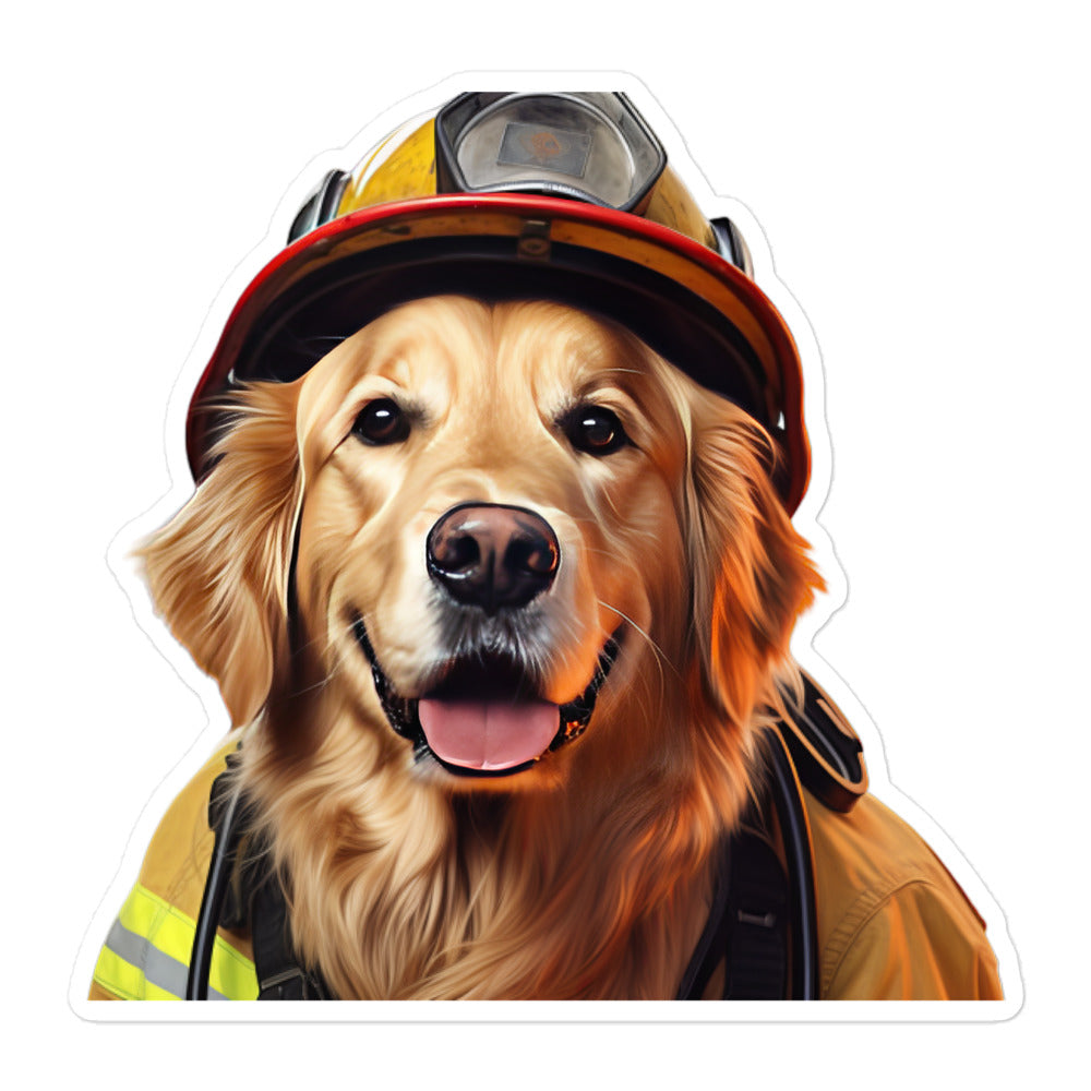 Golden Retriever Firefighter Sticker - Stickerfy.ai