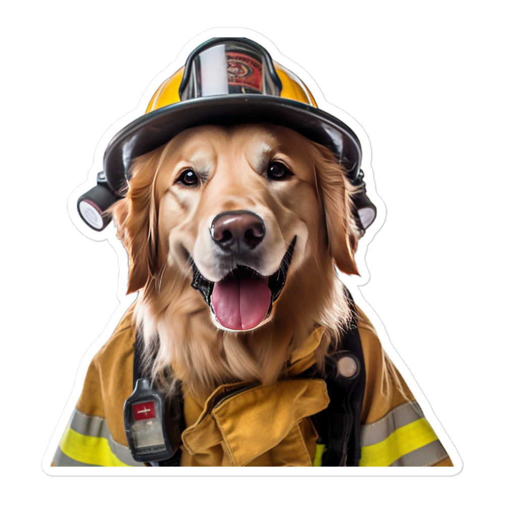 Golden Retriever Firefighter Sticker - Stickerfy.ai