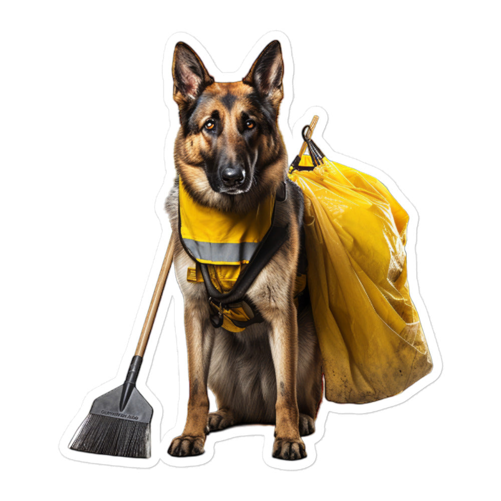 German Shepherd Janitor Sticker - Stickerfy.ai