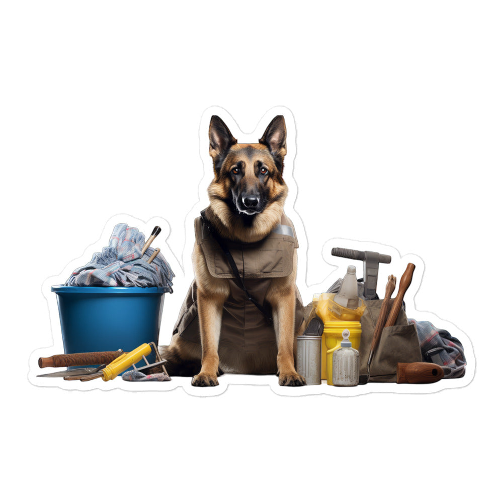 German Shepherd Janitor Sticker - Stickerfy.ai