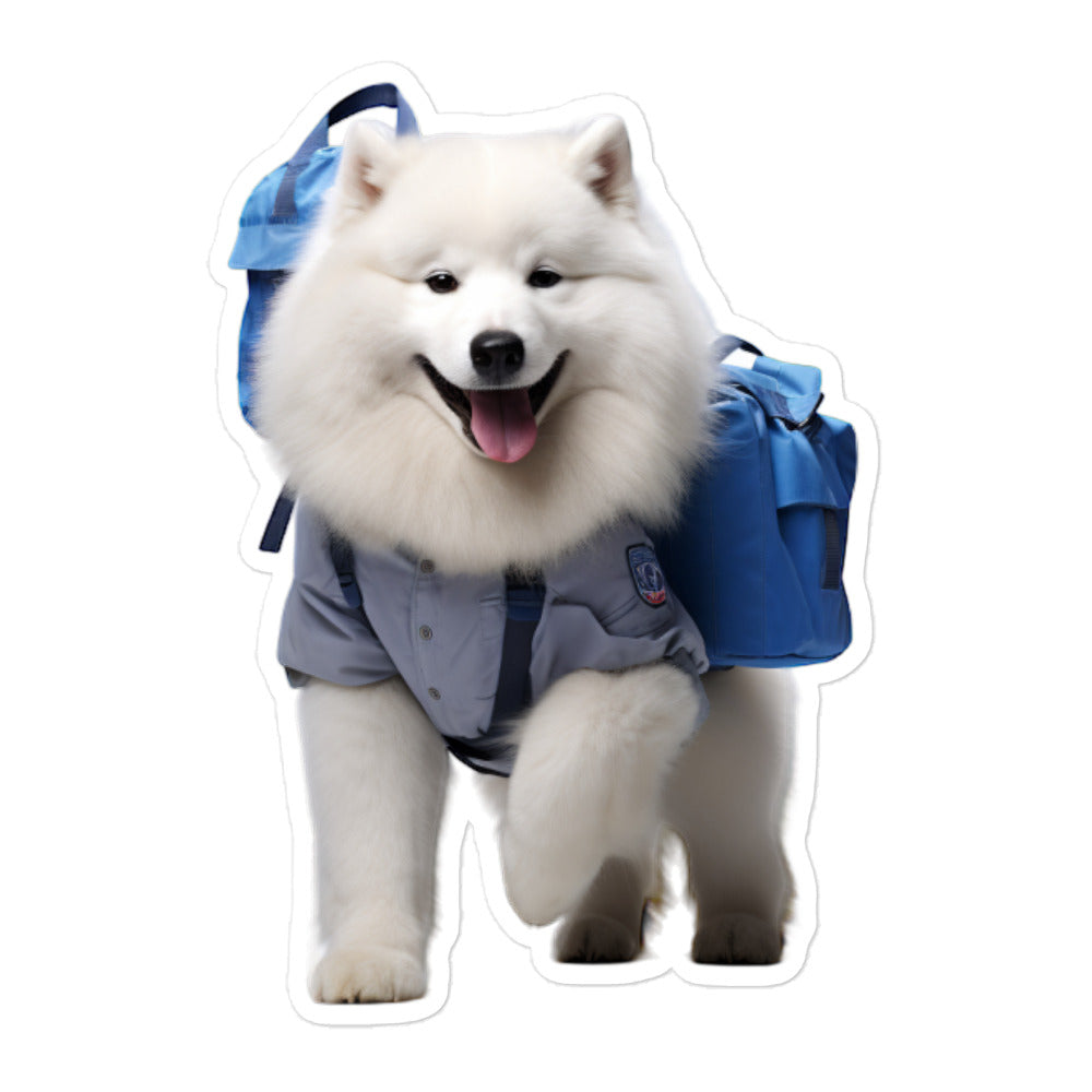 Samoyed Mail Carrier Sticker - Stickerfy.ai