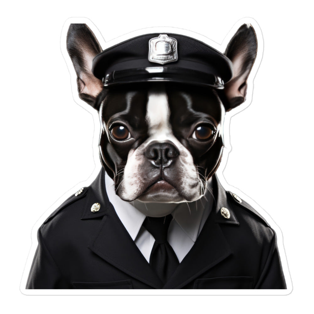 Boston Terrier Security Officer Sticker - Stickerfy.ai
