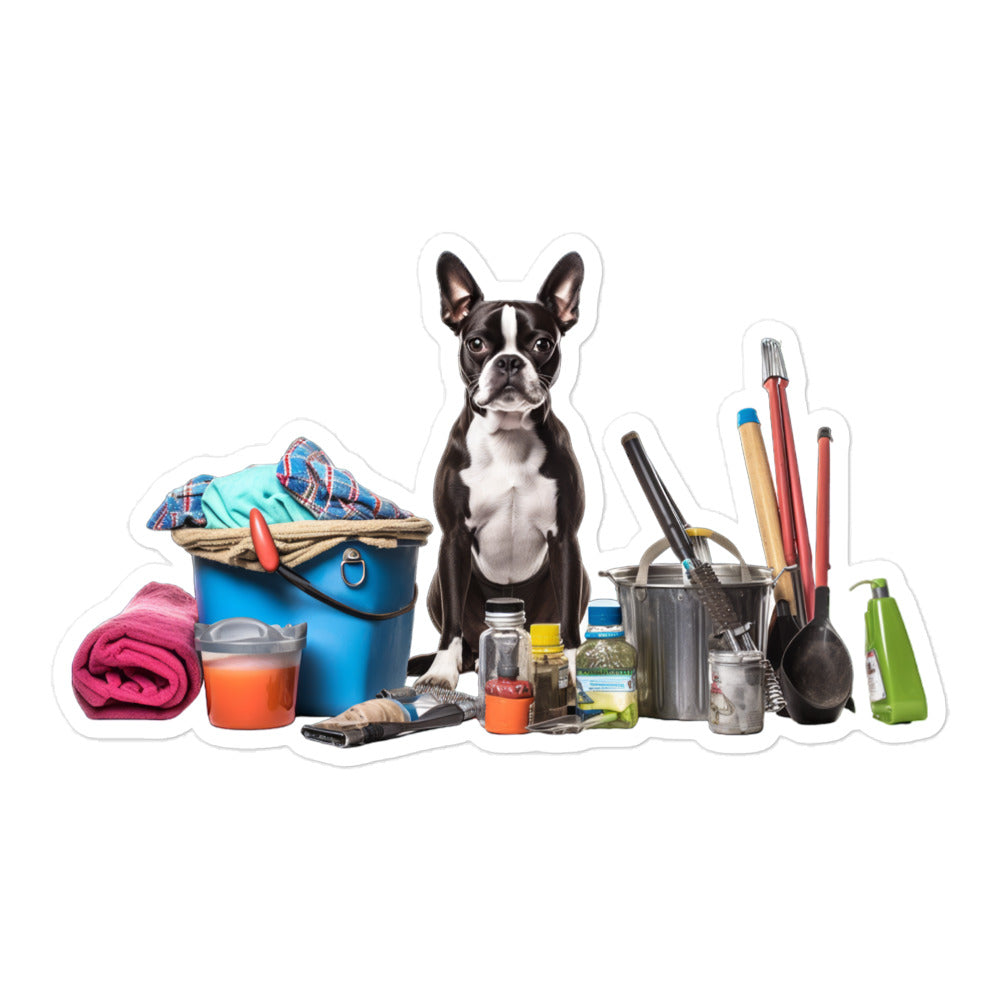Boston Terrier Janitor Sticker - Stickerfy.ai