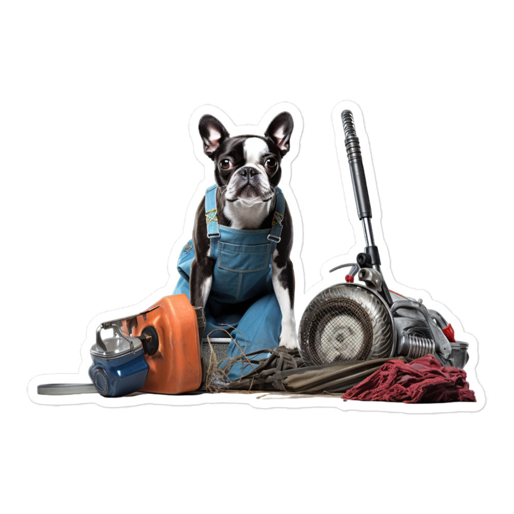Boston Terrier Janitor Sticker - Stickerfy.ai