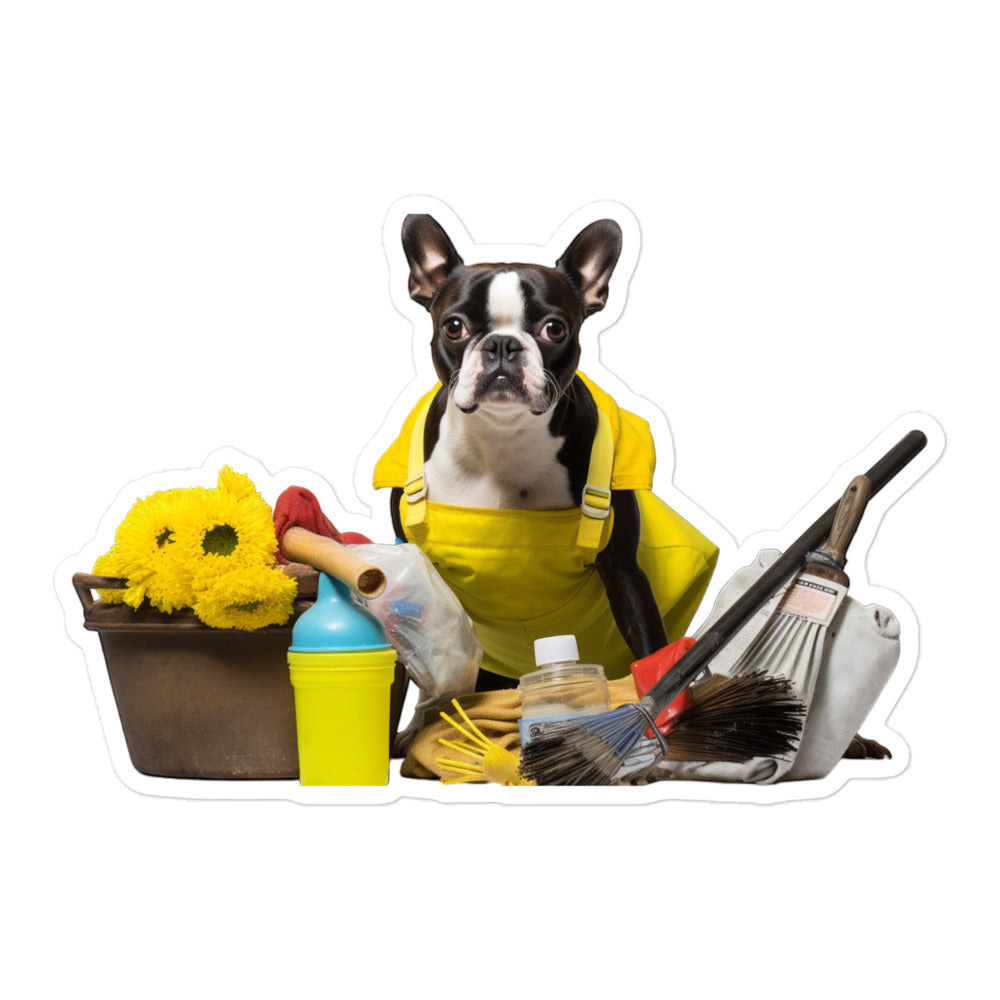 Boston Terrier Janitor Sticker - Stickerfy.ai