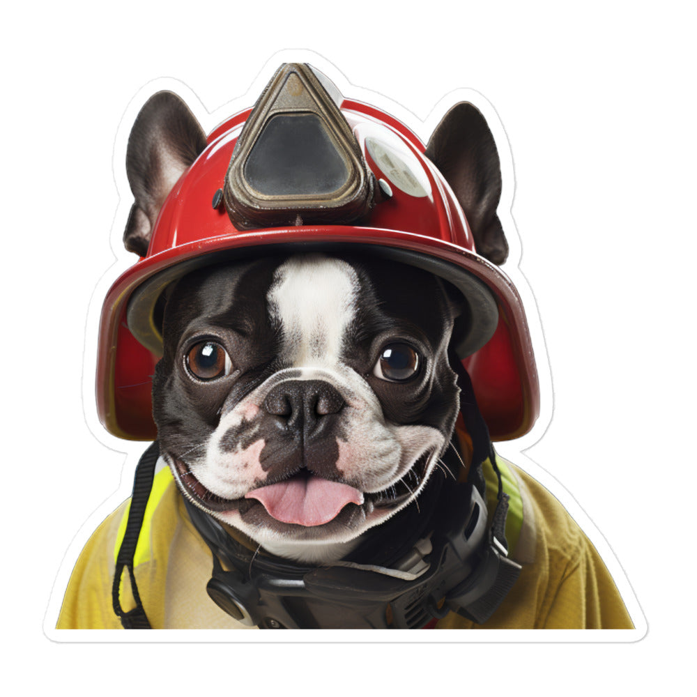 Boston Terrier Firefighter Sticker - Stickerfy.ai