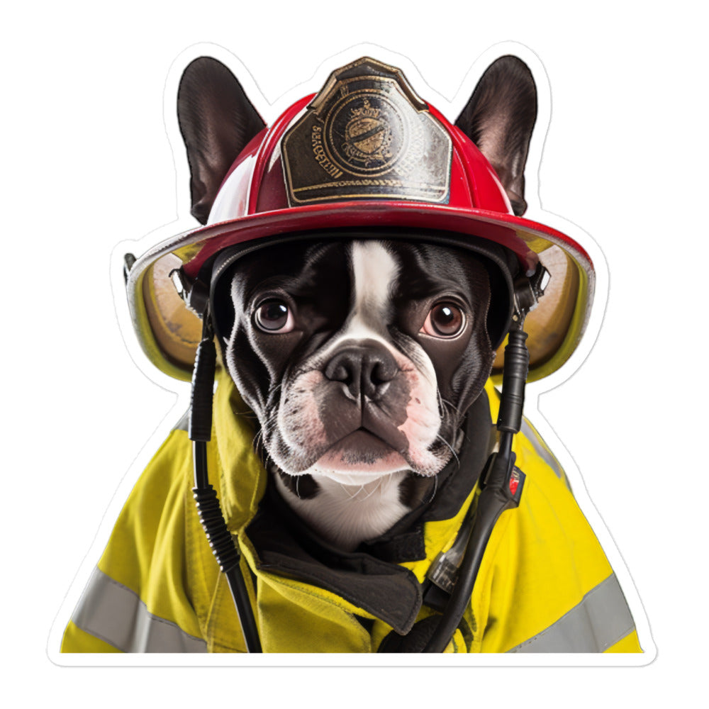 Boston Terrier Firefighter Sticker - Stickerfy.ai