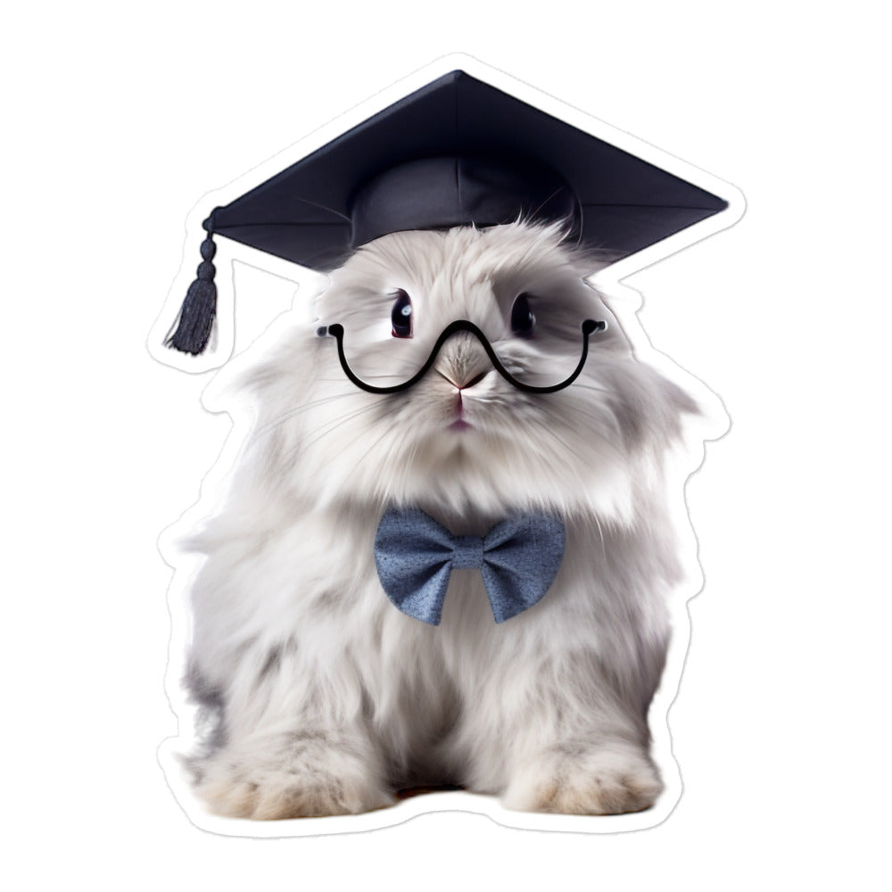 Angora Enthusiastic Student Bunny Sticker - Stickerfy.ai