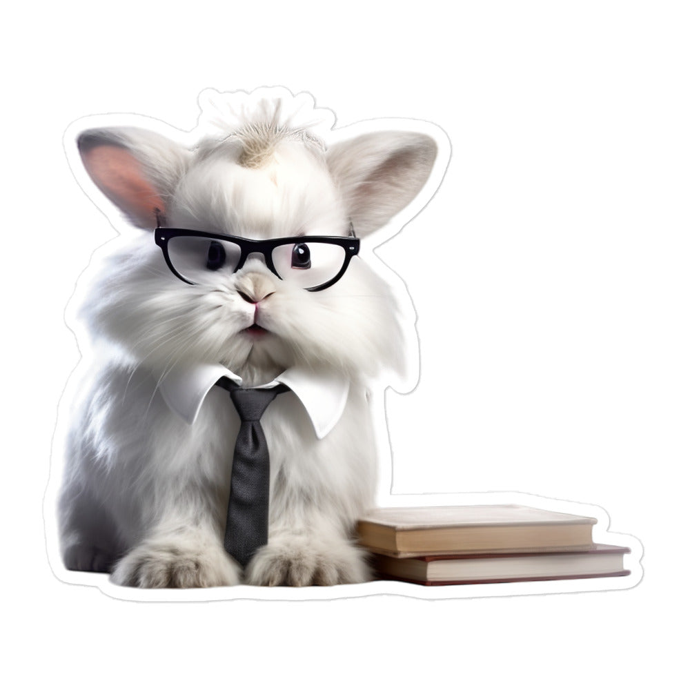 Angora Enthusiastic Student Bunny Sticker - Stickerfy.ai