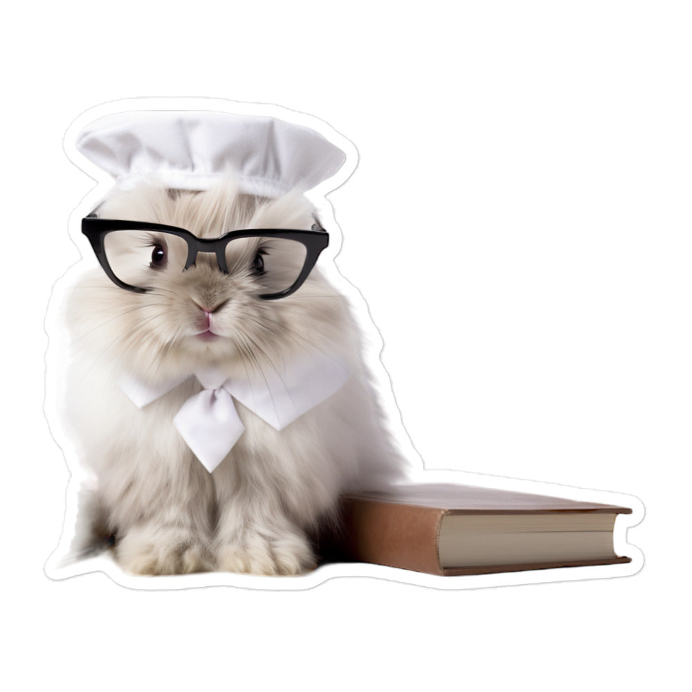 Angora Enthusiastic Student Bunny Sticker - Stickerfy.ai