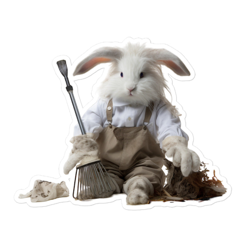 Angora Diligent Janitor Bunny Sticker - Stickerfy.ai