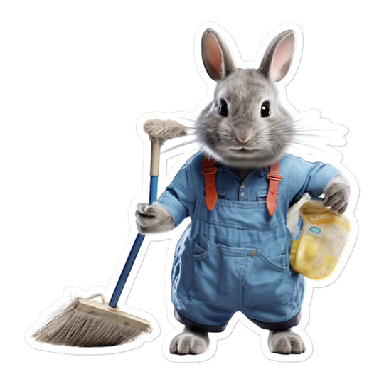 Chinchilla Diligent Janitor Bunny Sticker - Stickerfy.ai