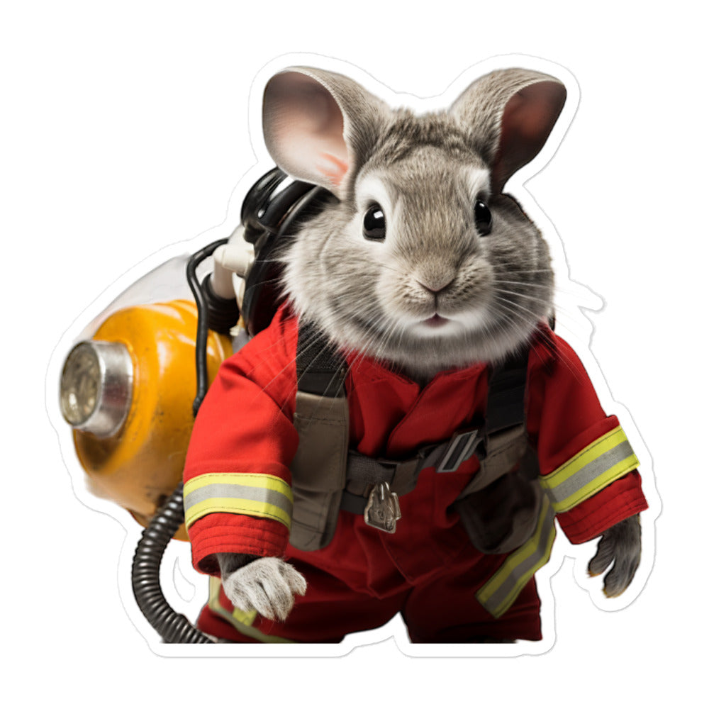 Chinchilla Brave Firefighter Bunny Sticker - Stickerfy.ai