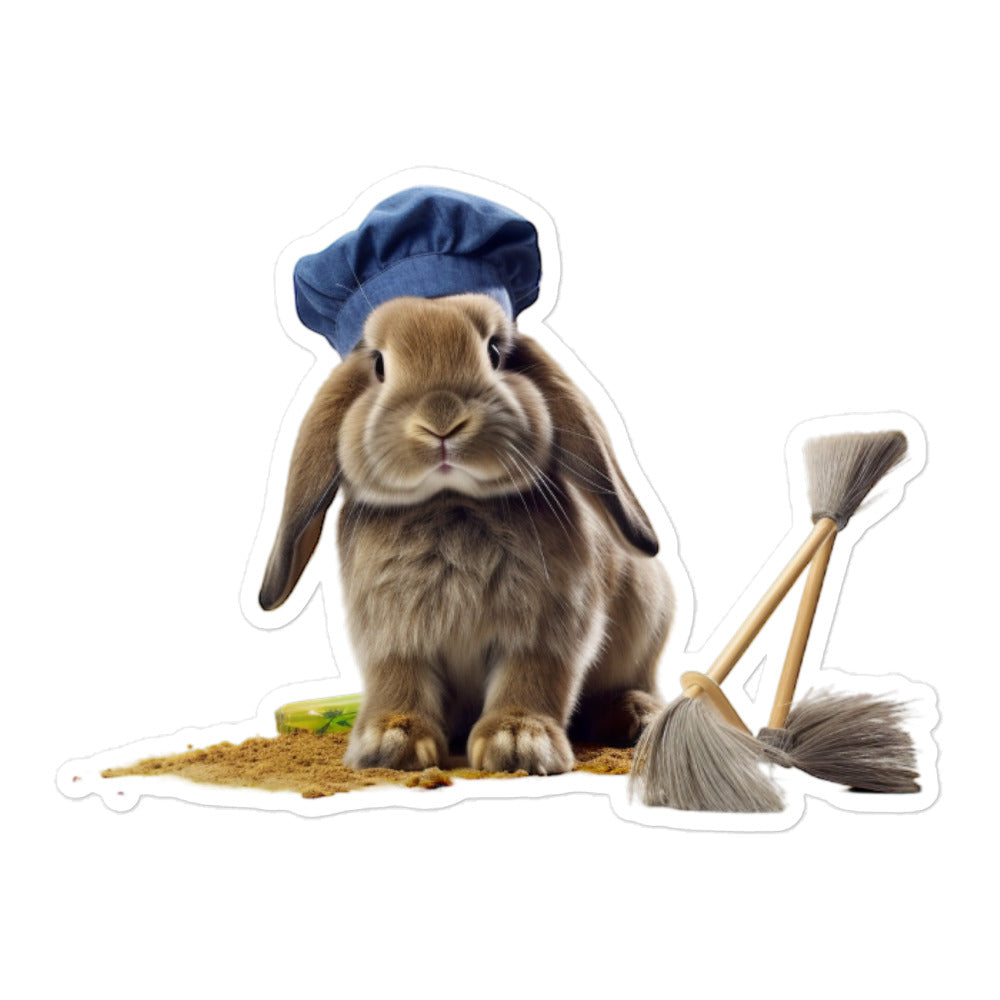 English Lop Diligent Janitor Bunny Sticker - Stickerfy.ai