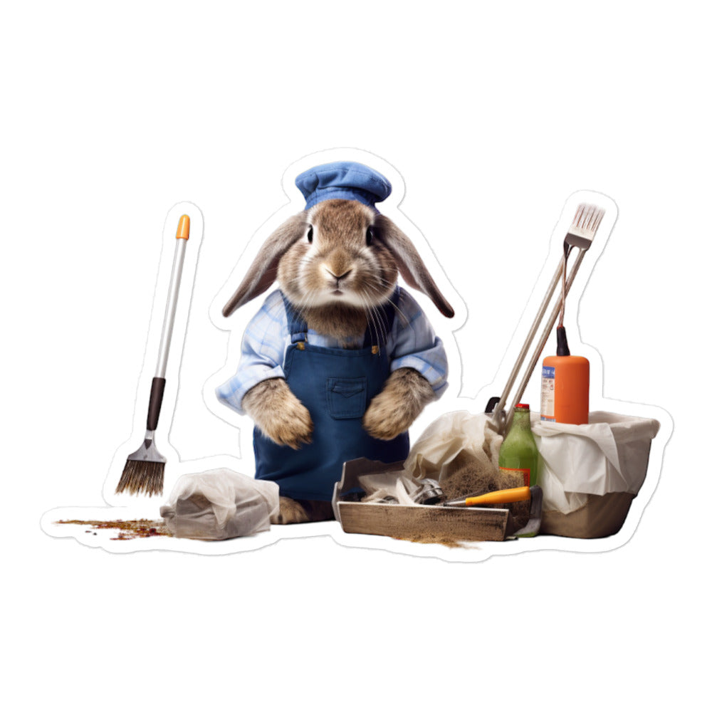 English Lop Diligent Janitor Bunny Sticker - Stickerfy.ai