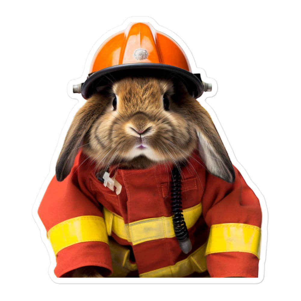 English Lop Brave Firefighter Bunny Sticker - Stickerfy.ai