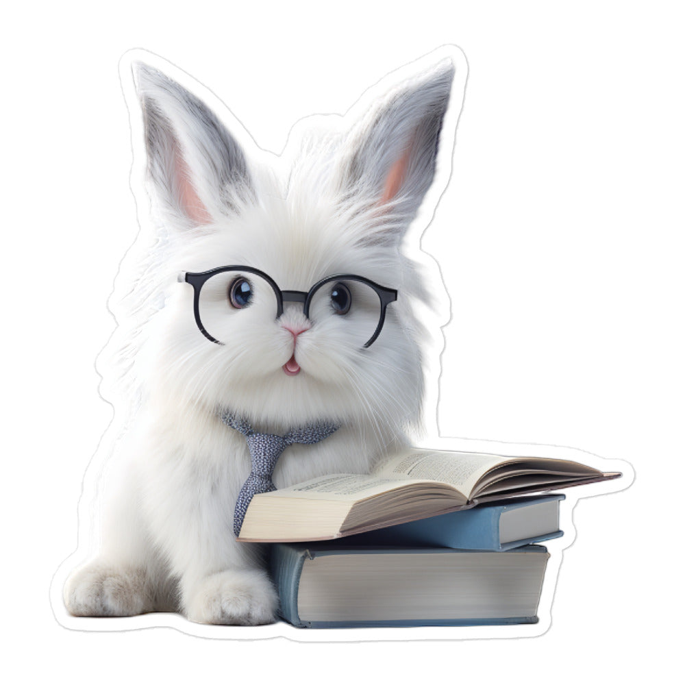 French Angora Enthusiastic Student Bunny Sticker - Stickerfy.ai